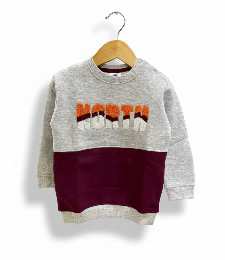 Branded Two-Tone Fleece Sweatshirt with 'NORTH' Embroidery