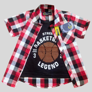 Red Checkered Double Shirt Set