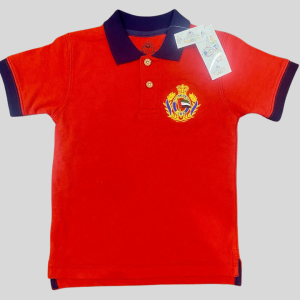 Boys Premium Red Polo Shirt with Navy Blue Collar