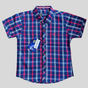 Boys Premium Quality Blue and Red Checkered Short-Sleeve Shirt