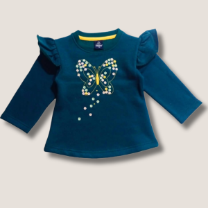 Embroidered Butterfly Fleece Top - Stylish Ruffled Sleeves