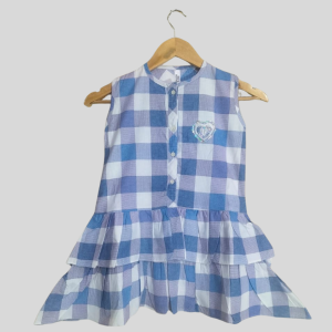 Blue & White Checkered Tiered Frock