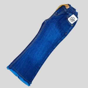 Girls Trendy Bell-Bottom Jeans with Elastic Waist and Frayed Hem