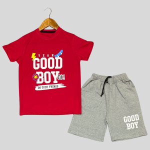 Boys 'Good Boy' Red T-shirt & Grey Shorts Tracksuit