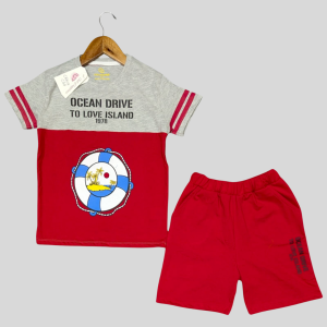 Boys 'Ocean Drive' Red & Grey T-shirt and Shorts Set