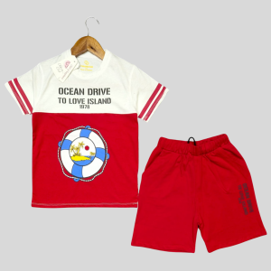 Boys 'Ocean Drive' White & Red T-shirt and Shorts Set