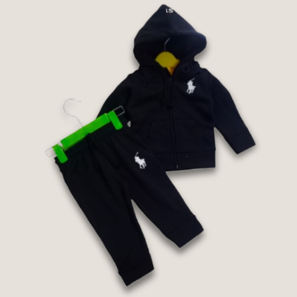 Black Micro Fleece Zipper Hoodie Tracksuit