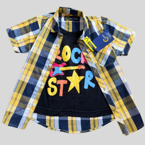 Yellow Checkered "Rock Star" Double Shirt