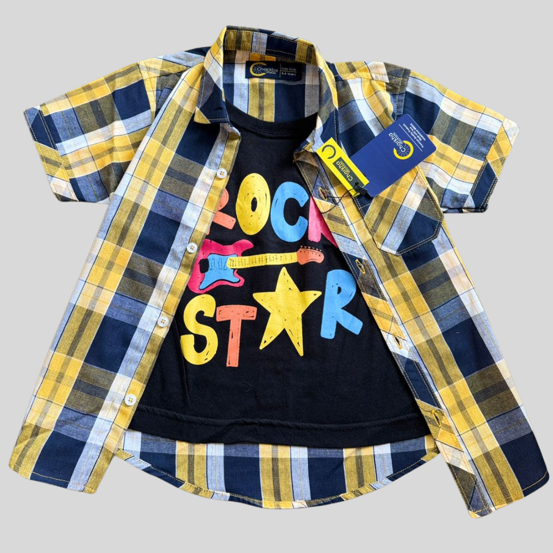Yellow Checkered "Rock Star" Double Shirt