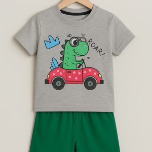 Boys Fun Dinosaur Driving Car T-shirt and Shorts Set
