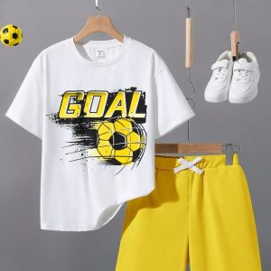 Boys 'Goal' Soccer T-shirt and Yellow Shorts Set