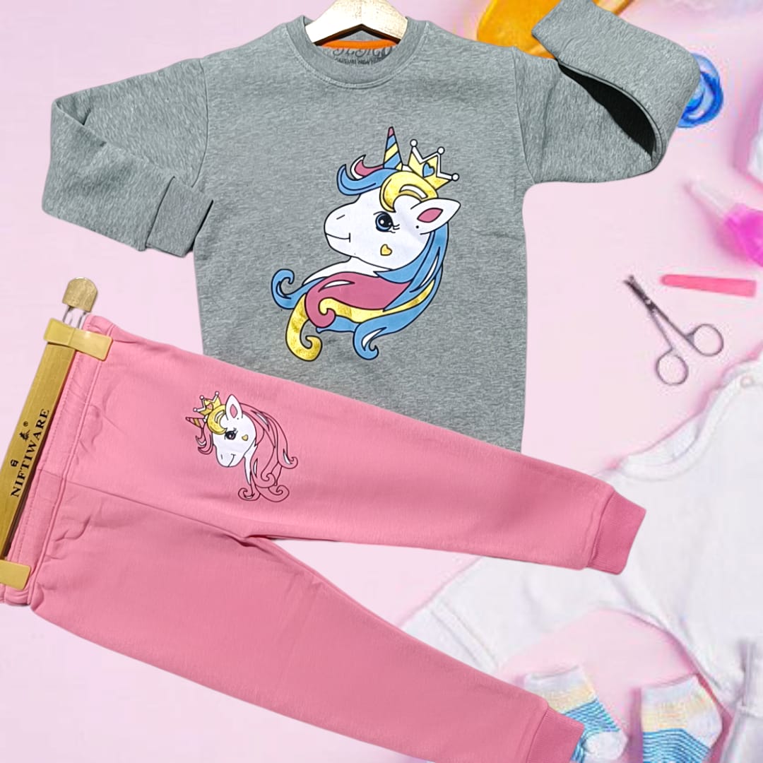 Unicorn Glitter Printed Kids' Fleece Set