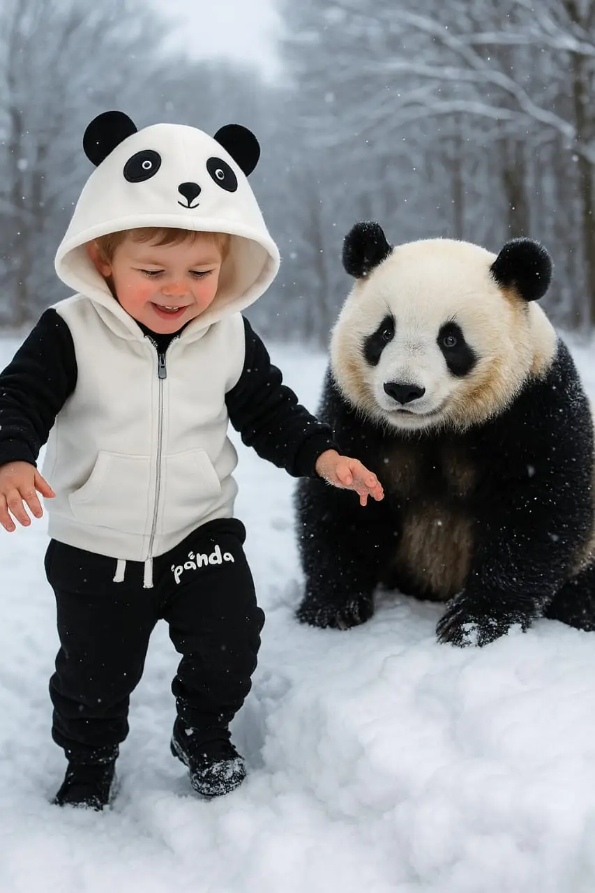 Kids' Adorable 3D Panda Hooded Fleece Tracksuit - Image 2