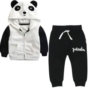 Kids' Adorable 3D Panda Hooded Fleece Tracksuit