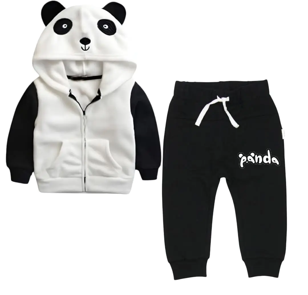 Kids' Adorable 3D Panda Hooded Fleece Tracksuit