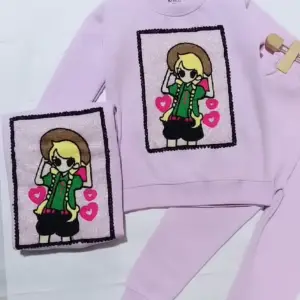 Girls' Lilac Color Embroidered Fleece Tracksuit