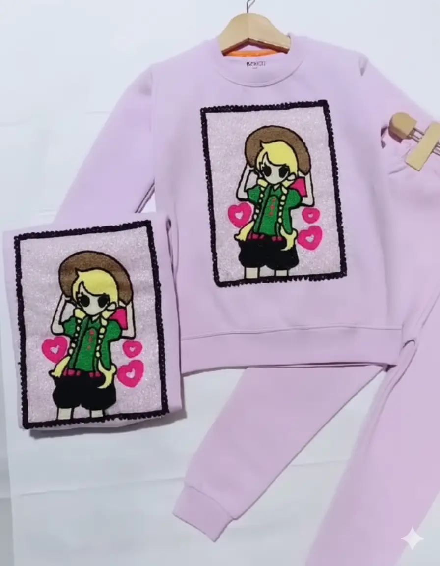 Girls' Lilac Color Embroidered Fleece Tracksuit
