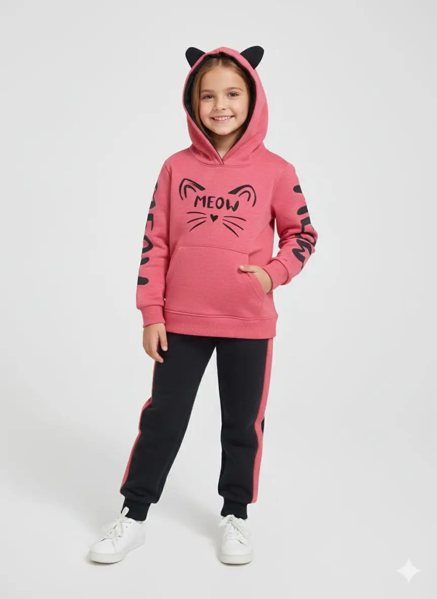 Kids' Adorable 3D Panda Hooded Fleece Tracksuit