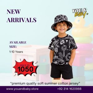 Boys Premium Tropical Print Cotton Jersey Summer Set - Black T-Shirt & Shorts