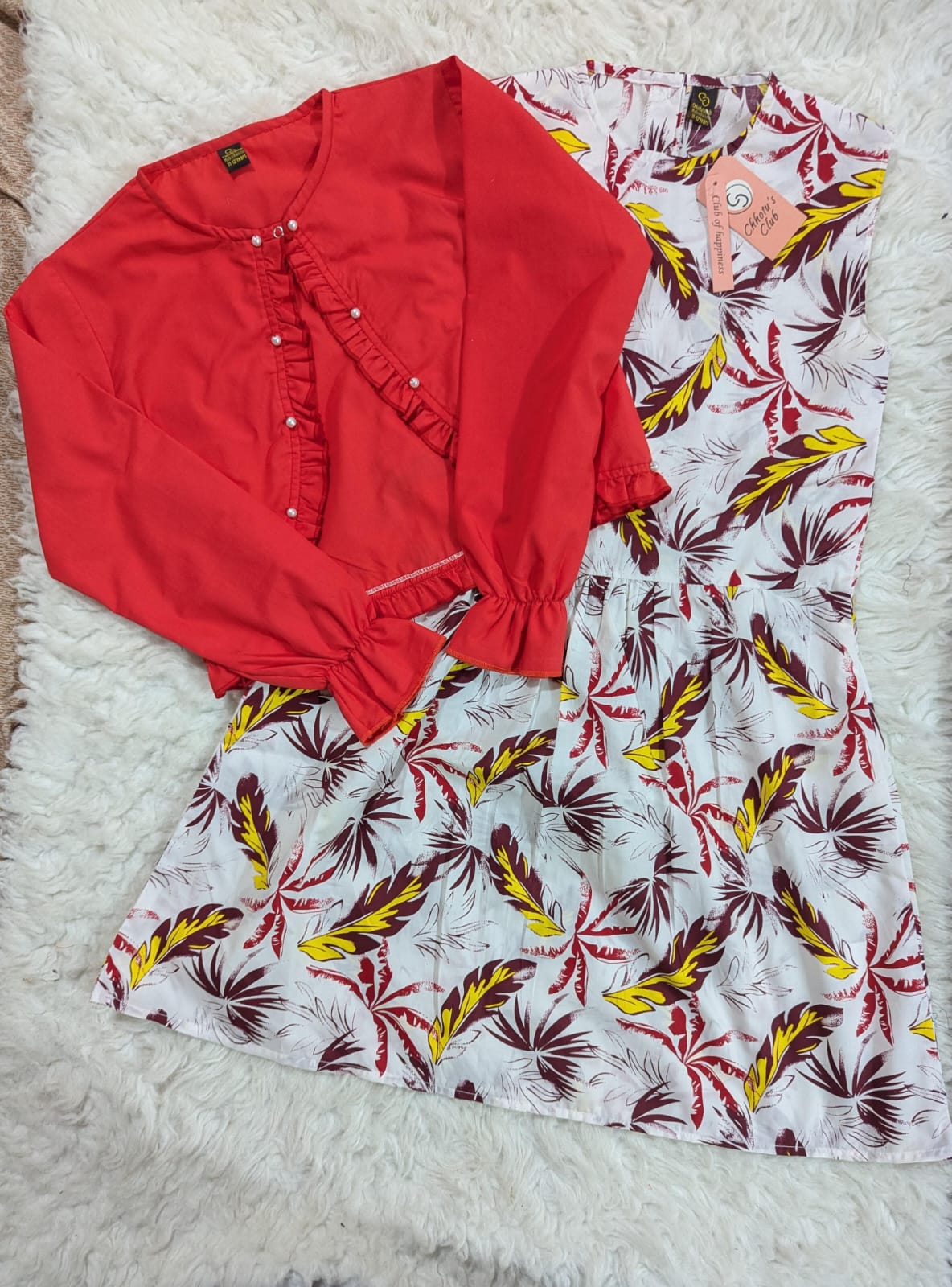 Girls Premium Imported China Summer Cotton Dress with Stylish Ruffled Jacket Set